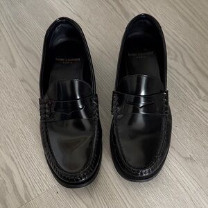 Saint Laurent Black Patent Leather Penny Loafers